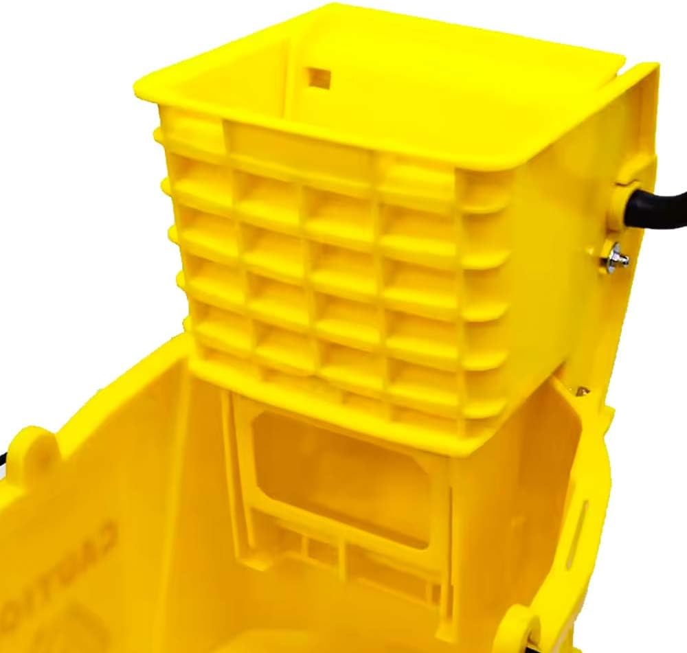 36L Wringer Trolley – Yellow | Commercial Mop Bucket with Caution Wet Floor Sign | Mobile Cleaning Trolley with 4 Wheels