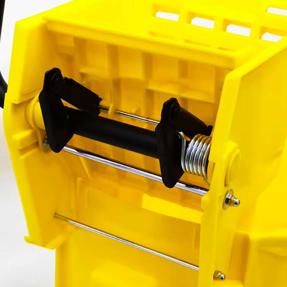 36L Wringer Trolley – Yellow | Commercial Mop Bucket with Caution Wet Floor Sign | Mobile Cleaning Trolley with 4 Wheels