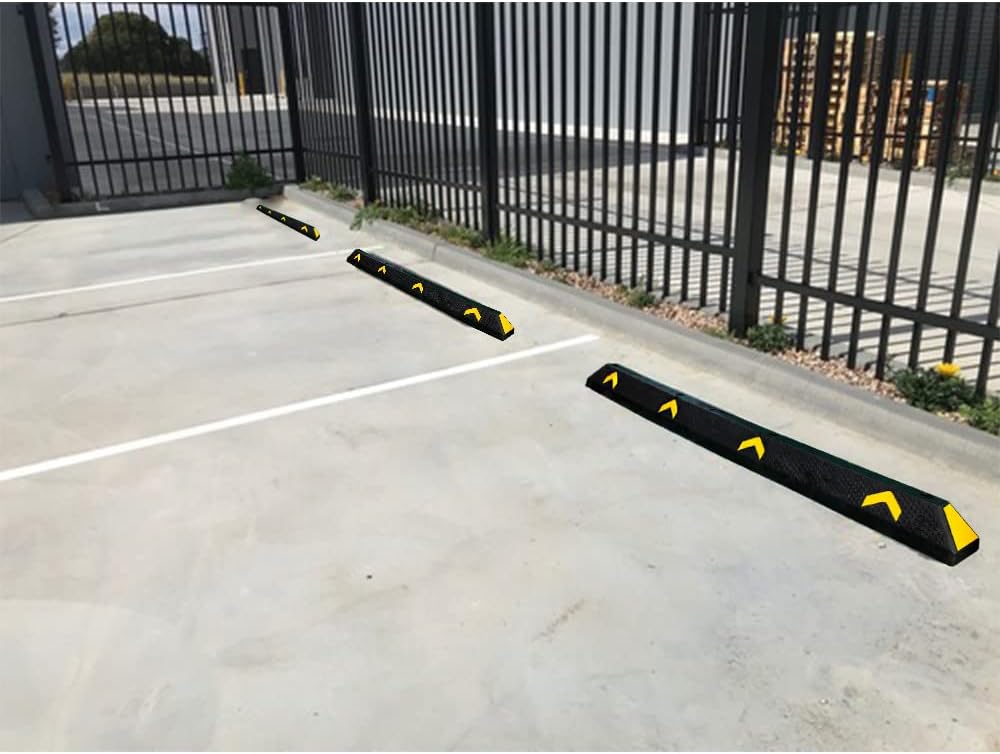 Premium Quality Wheel Stopper – Heavy-Duty 18KG (183x15x10cm) Parking Block with Reflective Strips | Fixing Screw Kit Included