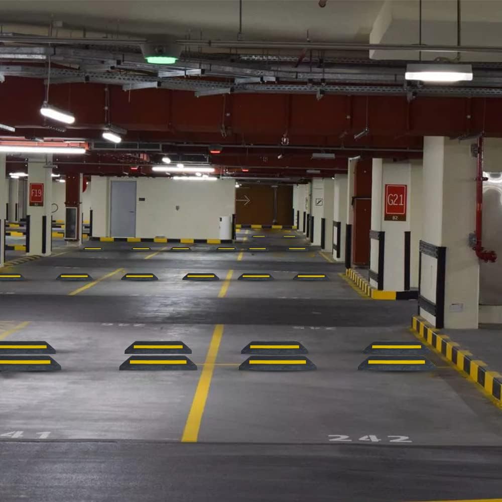 57CM Heavy-Duty Wheel Stopper with Yellow Reflective Stripe | Durable PVC Parking Block for Garages, Driveways & Parking Lots | Ideal for Cars, RVs, Trucks, and More