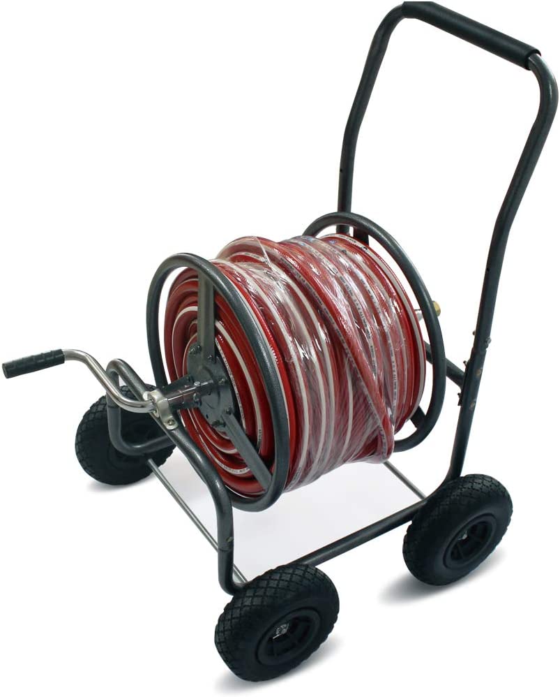 Portable Garden Water Hose Reel Metal Cart with 1/2 Inch 50 Meter Hose Roll