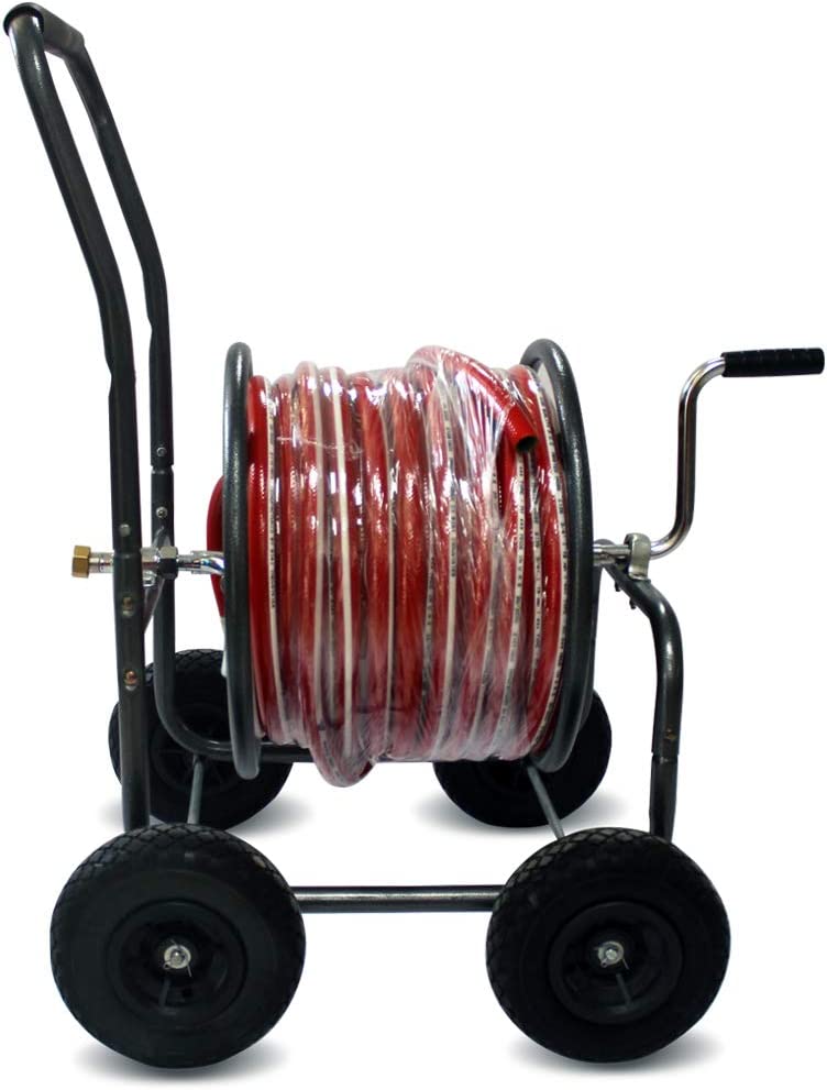 Portable Garden Water Hose Reel Metal Cart with 1/2 Inch 50 Meter Hose Roll