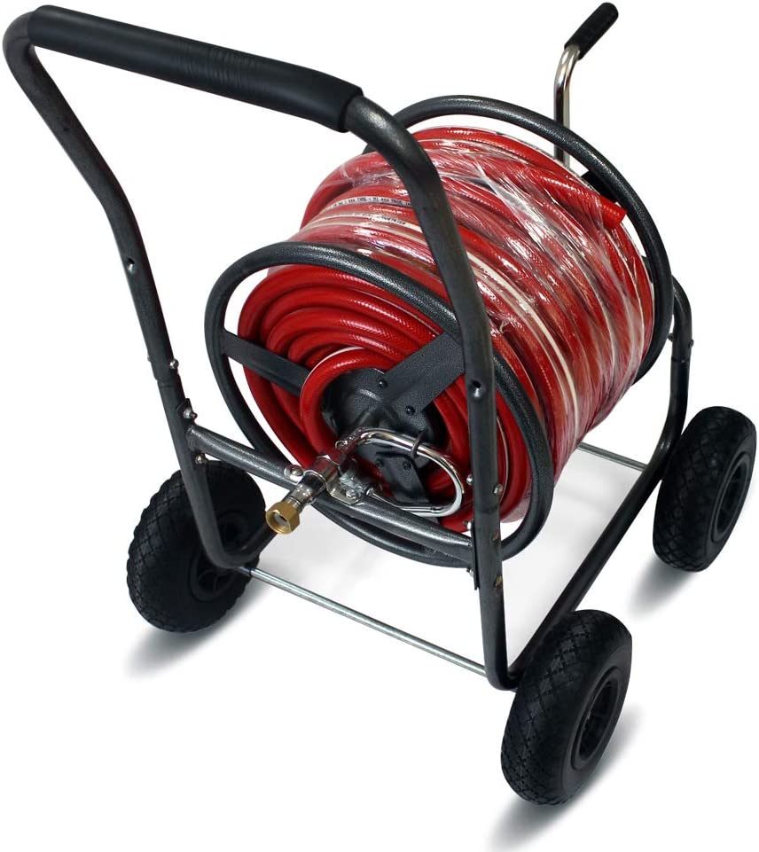 Portable Garden Water Hose Reel Metal Cart with 1/2 Inch 50 Meter Hose Roll