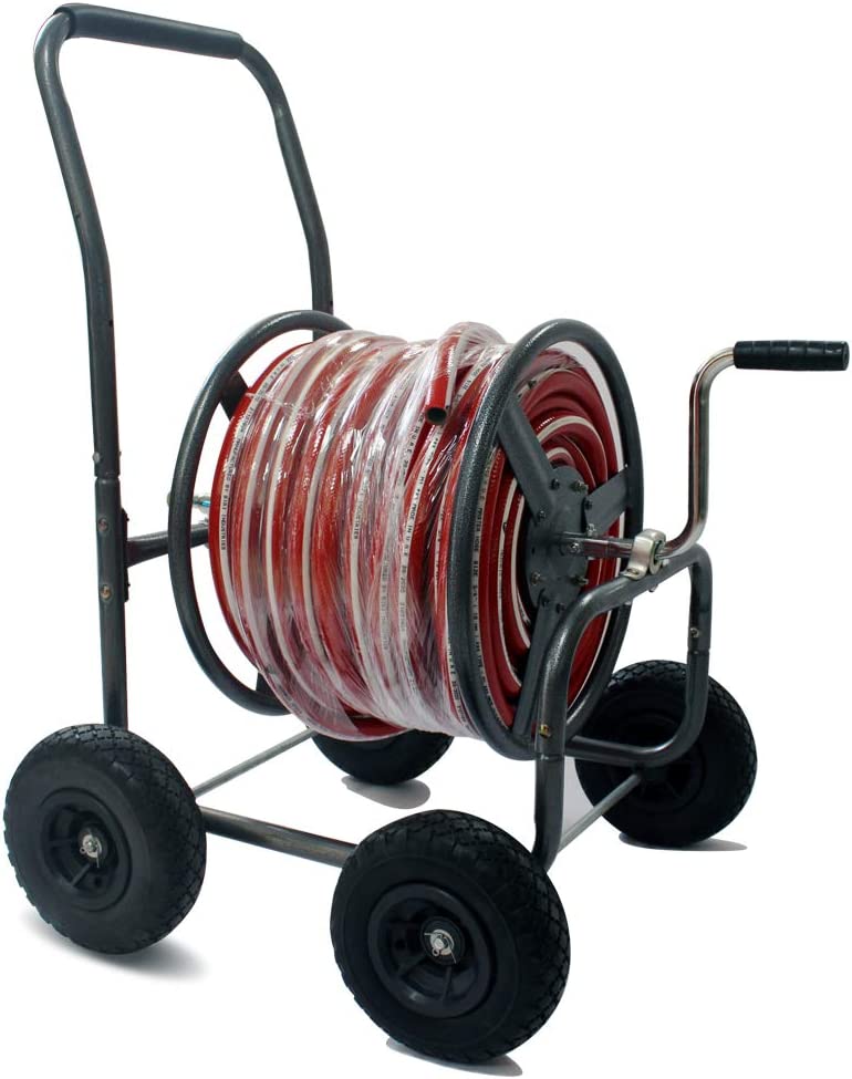Portable Garden Water Hose Reel Metal Cart with 1/2 Inch 50 Meter Hose Roll