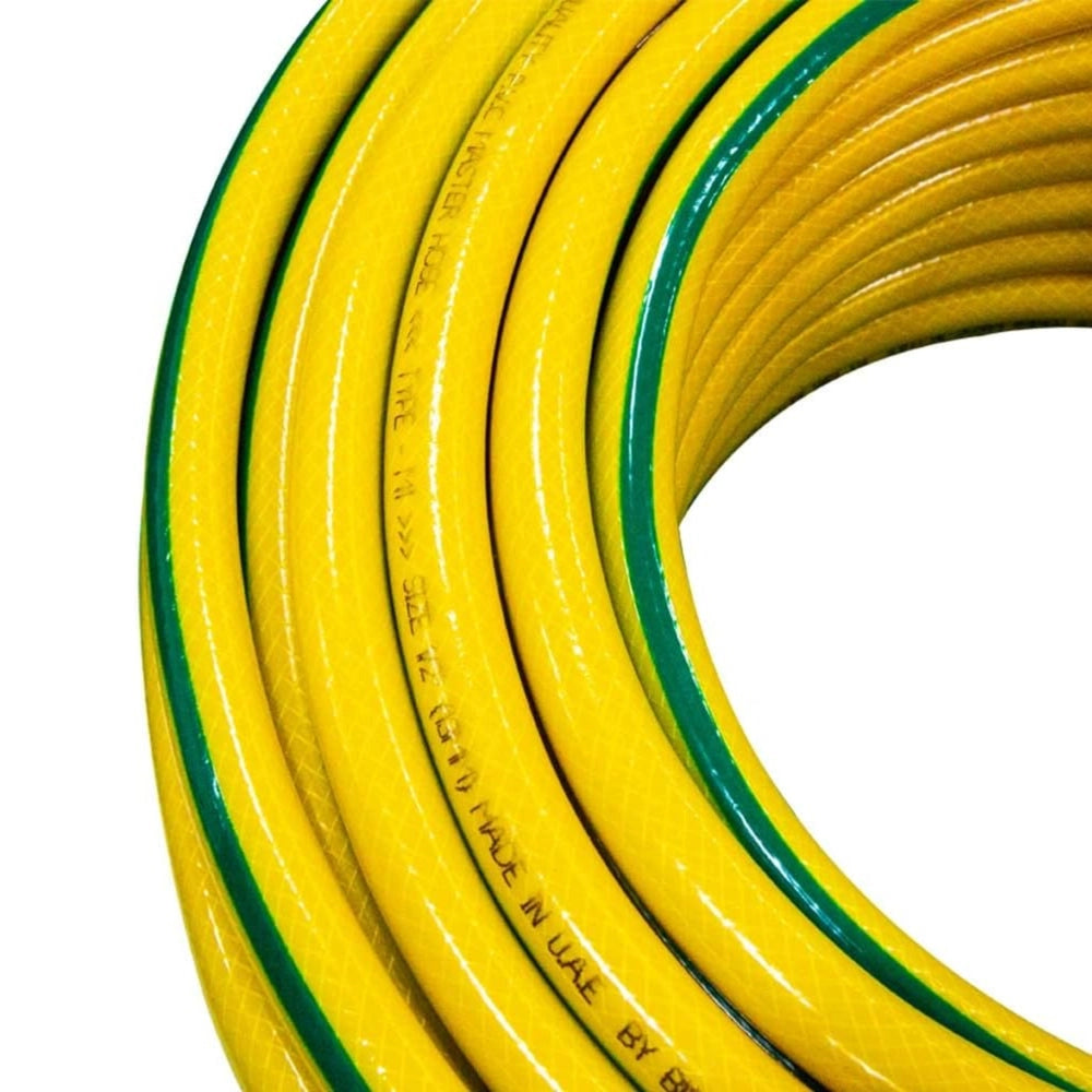 1/2 Inch 50Meter Reinforced Garden Hose Pipe | 4 Layer PVC Water Hose - Yellow