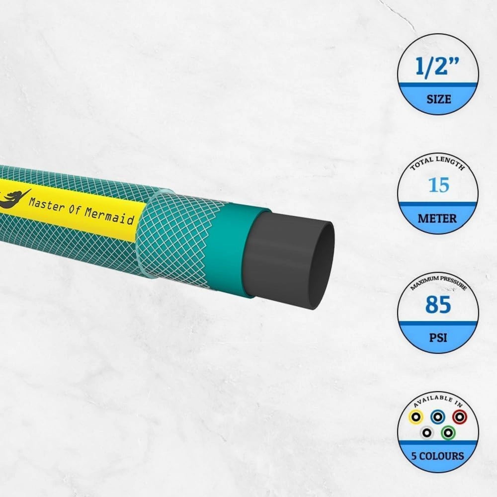 1/2 Inch 15Meter Reinforced Garden Hose Pipe | 4 Layer PVC Kink Resistant Water Hose - Green