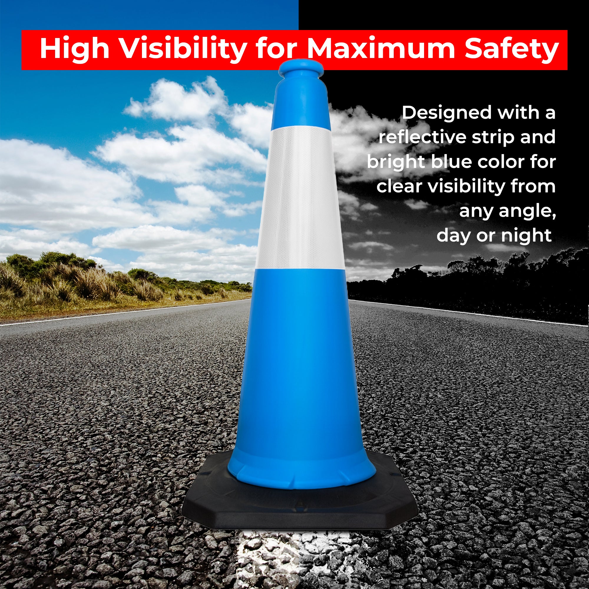 High Visibility Traffic Cone 1000mm Blue