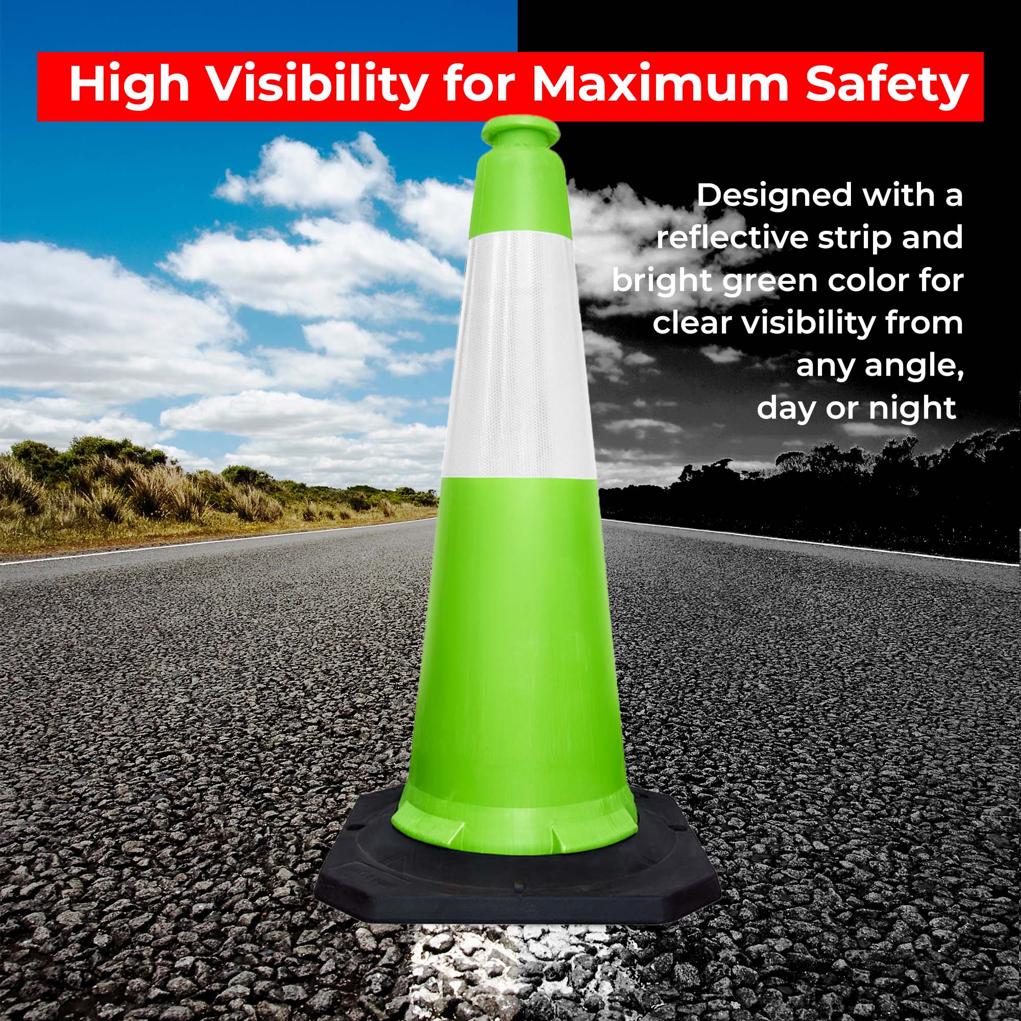 High Visibility Traffic Cone 1000mm Green