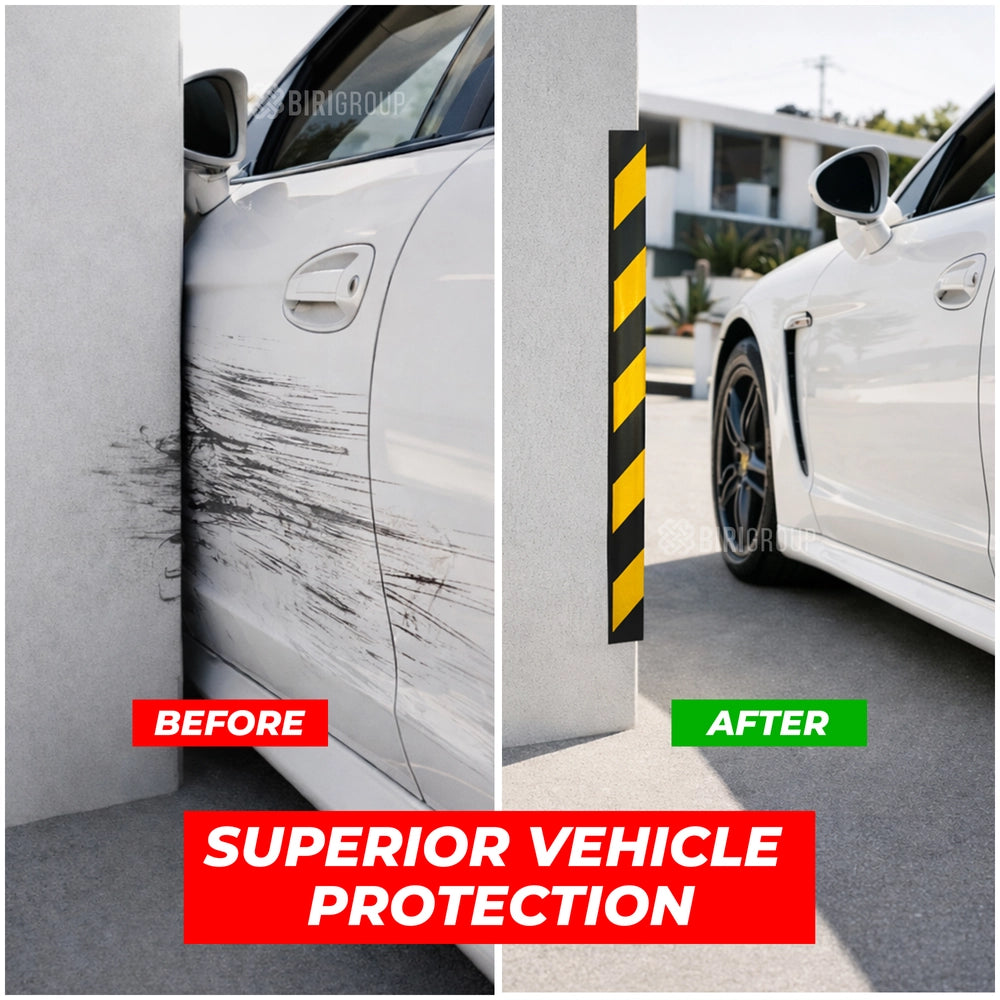 100CM Rubber Wall Corner Guard | L-Shape Corner Protector with Yellow Reflective Strips