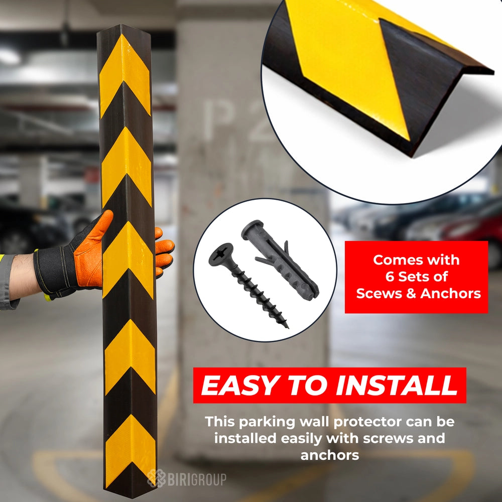 100CM Rubber Wall Corner Guard | L-Shape Corner Protector with Yellow Reflective Strips