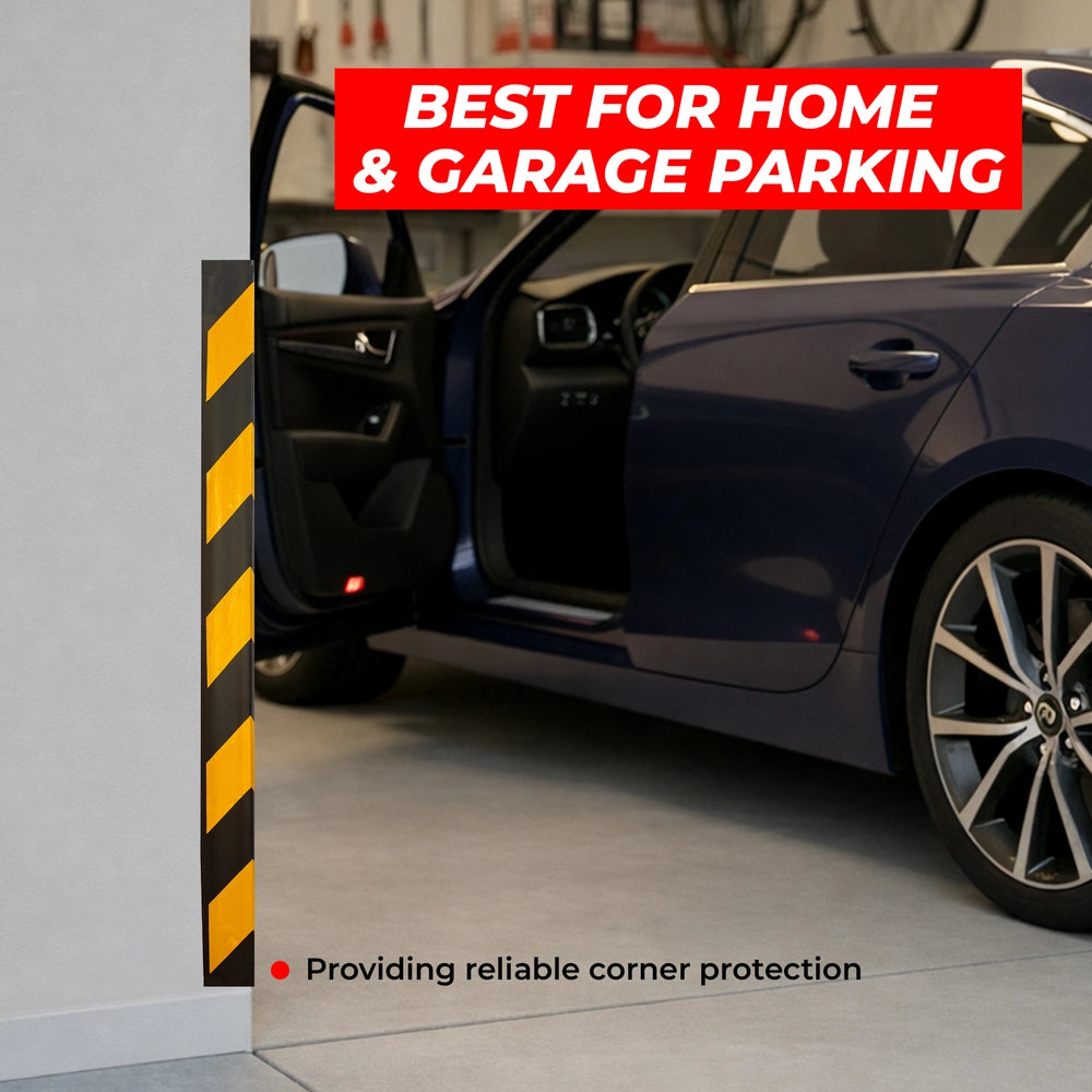 100CM Rubber Wall Corner Guard | L-Shape Corner Protector with Yellow Reflective Strips