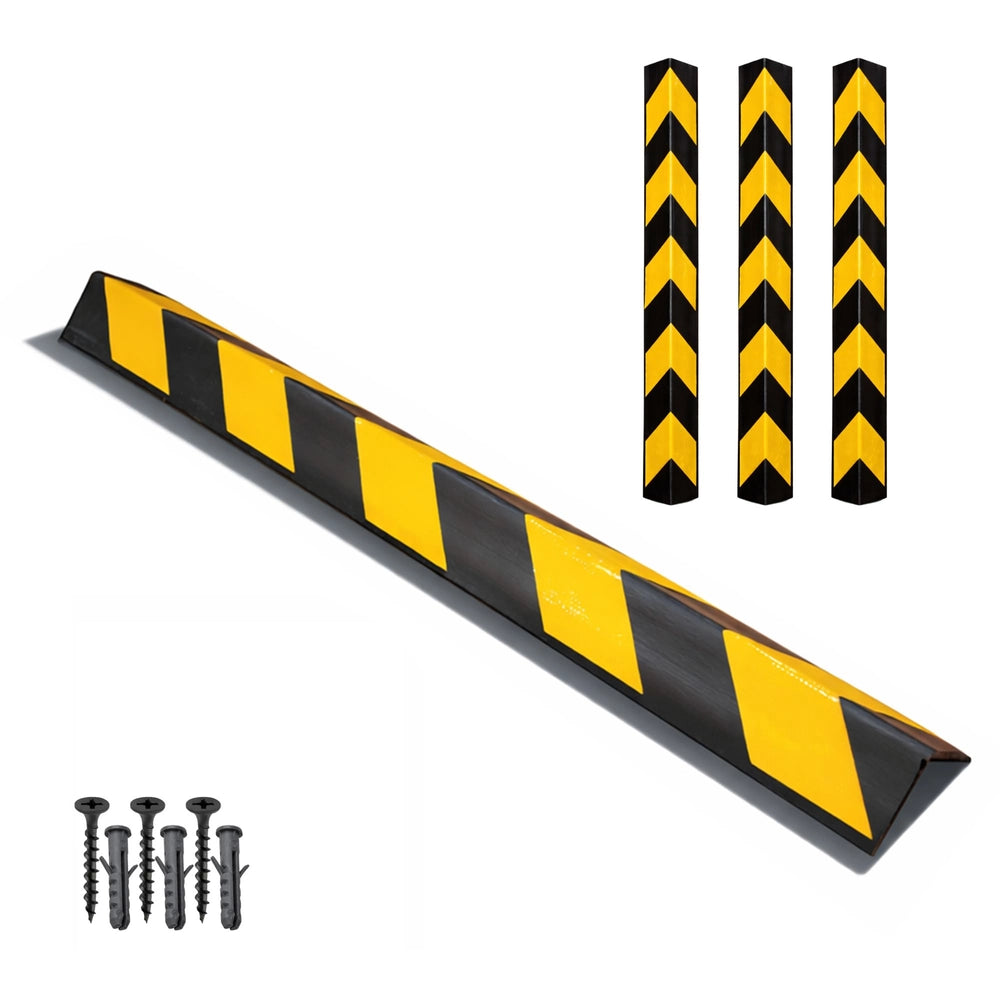 100CM Rubber Wall Corner Guard | L-Shape Corner Protector with Yellow Reflective Strips