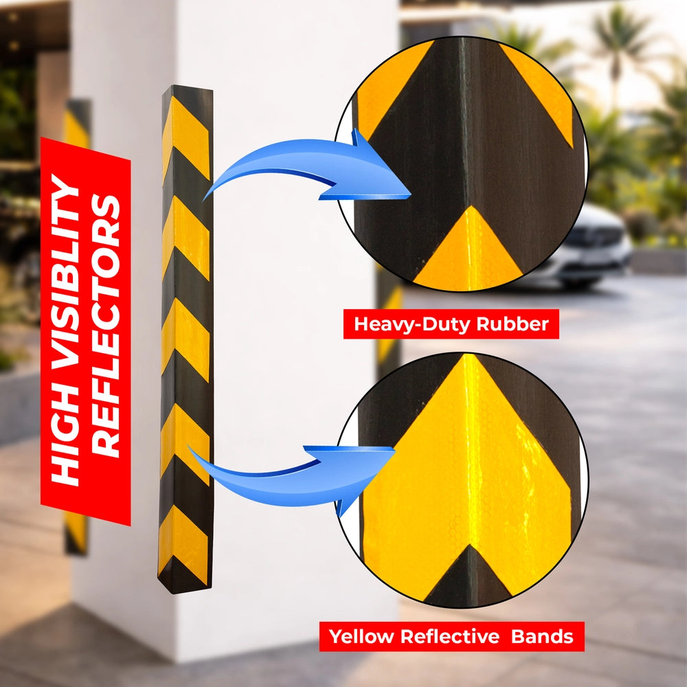 100CM Rubber Wall Corner Guard | L-Shape Corner Protector with Yellow Reflective Strips
