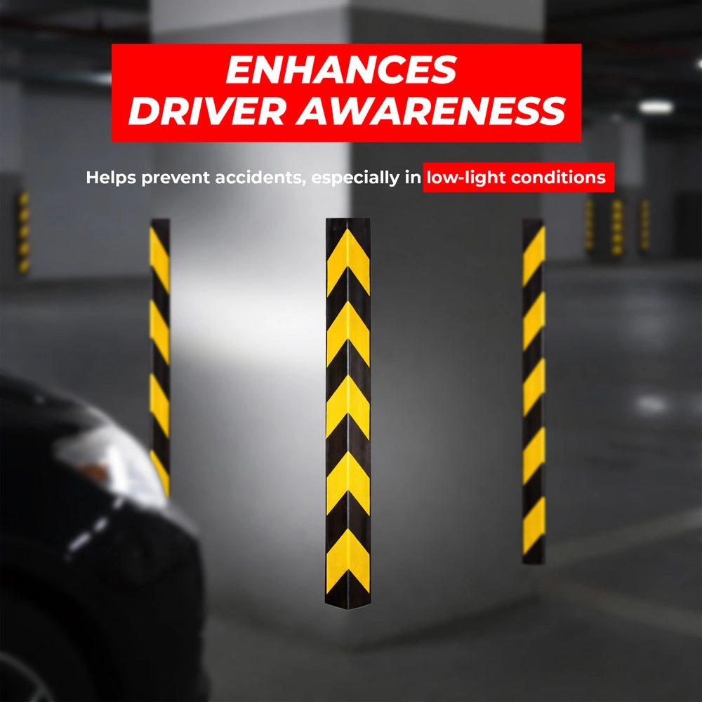 100CM Rubber Wall Corner Guard | L-Shape Corner Protector with Yellow Reflective Strips
