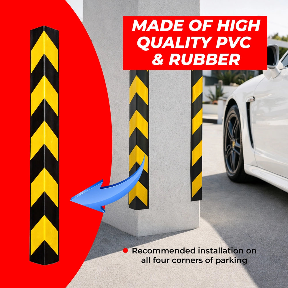 100CM Rubber Wall Corner Guard | L-Shape Corner Protector with Yellow Reflective Strips