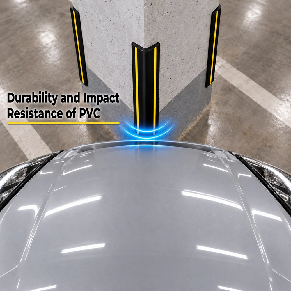 100CM Wall Corner Guard with GI Plate Base | L-Shape Black Corner Protector with Yellow Strips