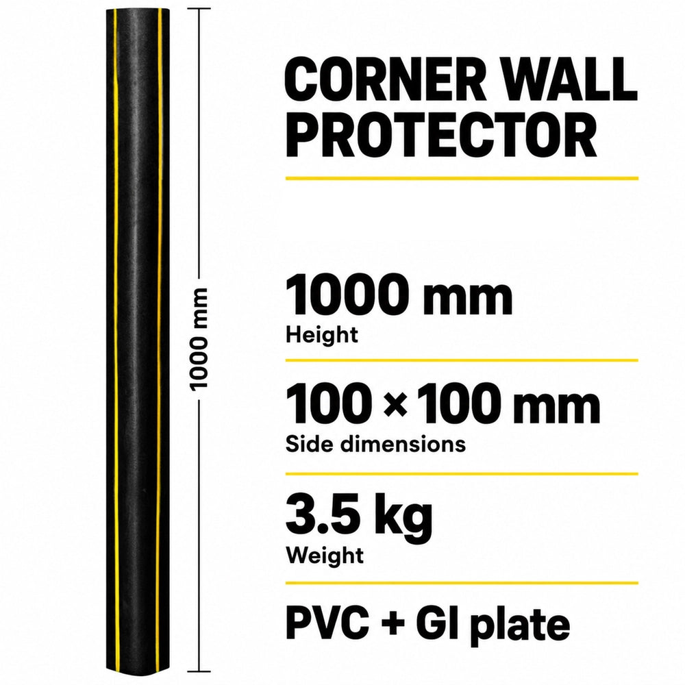 100CM Wall Corner Guard with GI Plate Base | L-Shape Black Corner Protector with Yellow Strips