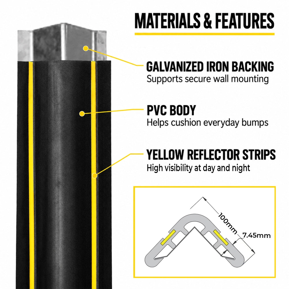 100CM Wall Corner Guard with GI Plate Base | L-Shape Black Corner Protector with Yellow Strips