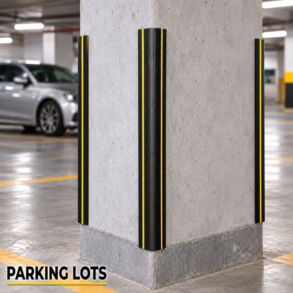 100CM Wall Corner Guard with GI Plate Base | L-Shape Black Corner Protector with Yellow Strips