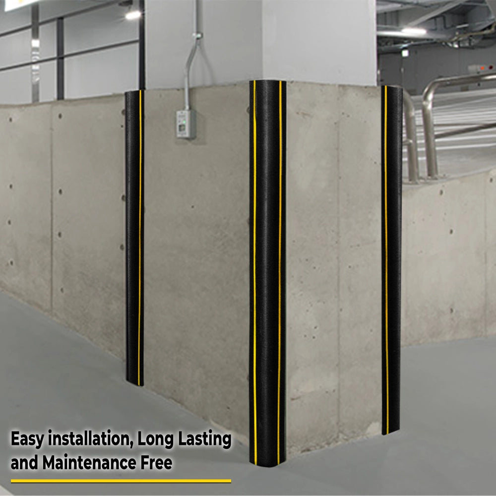 100CM Wall Corner Guard with GI Plate Base | L-Shape Black Corner Protector with Yellow Strips