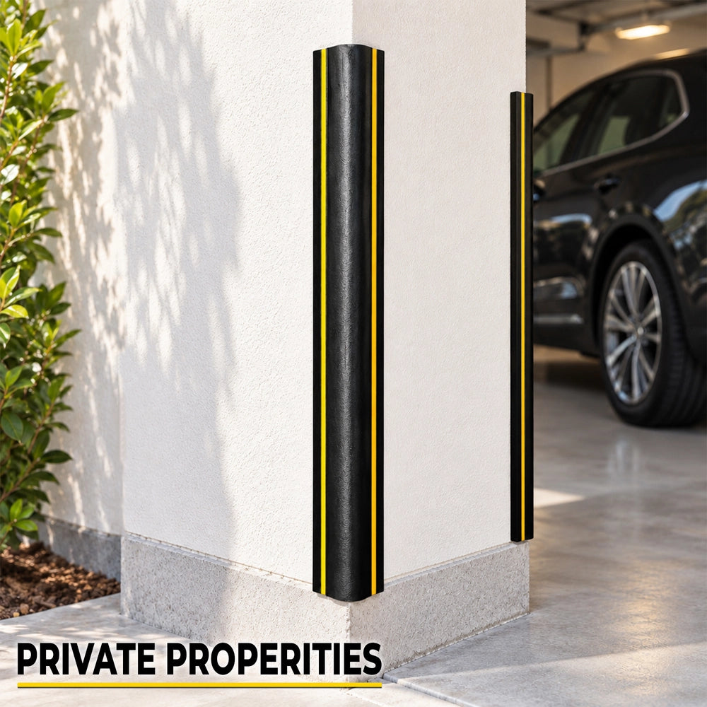 100CM Wall Corner Guard with GI Plate Base | L-Shape Black Corner Protector with Yellow Strips
