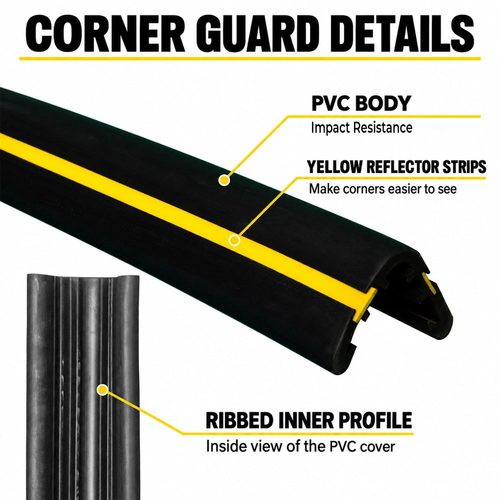 100CM Wall Corner Guard with GI Plate Base | L-Shape Black Corner Protector with Yellow Strips