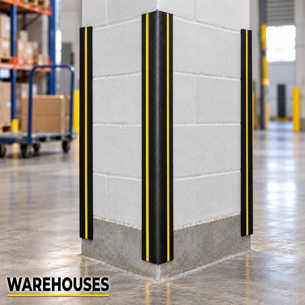 100CM Wall Corner Guard with GI Plate Base | L-Shape Black Corner Protector with Yellow Strips