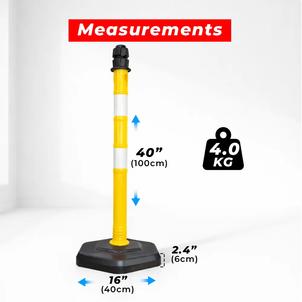 100CM Delineator Post with PVC Base | Yellow Reflective Channelizer Bollard