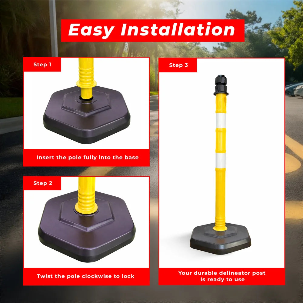 100CM Delineator Post with PVC Base | Yellow Reflective Channelizer Bollard