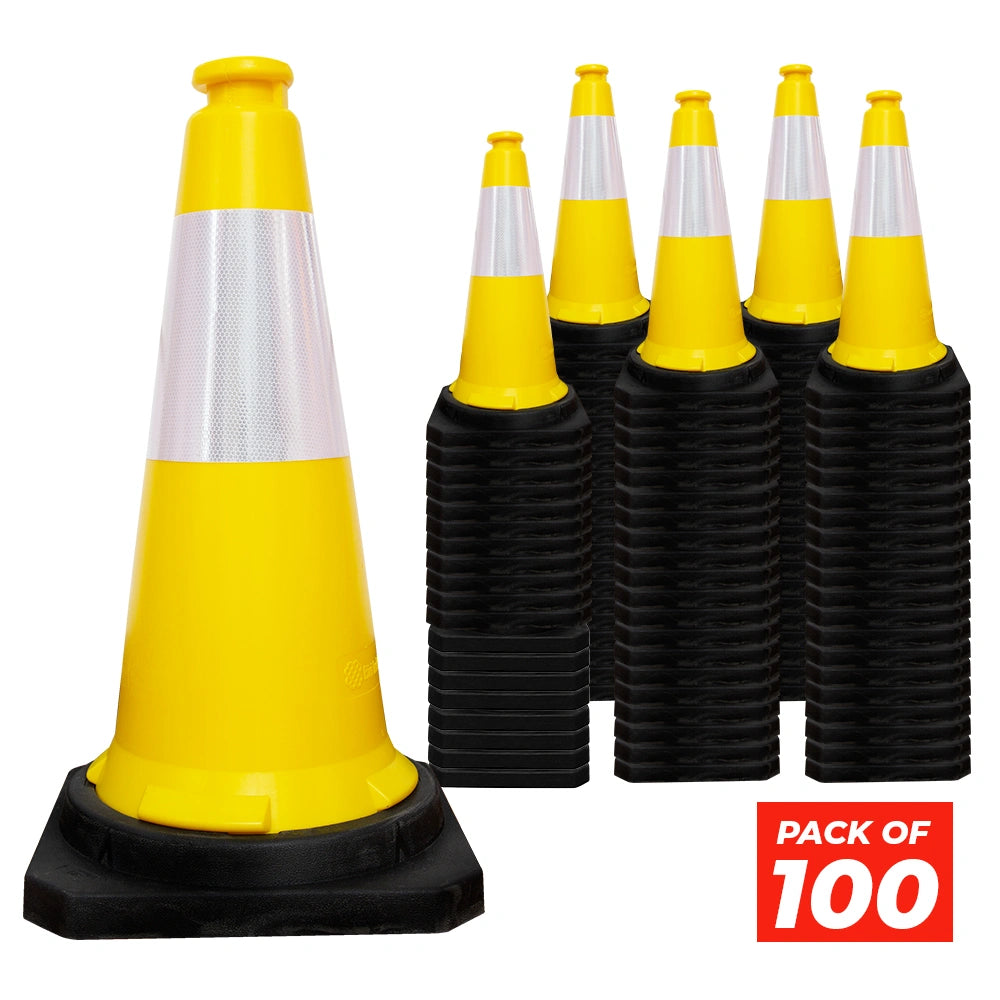 750 mm Traffic Safety Cone – Yellow PPC Road Cone with Reflective Collar, Weighted Black Base