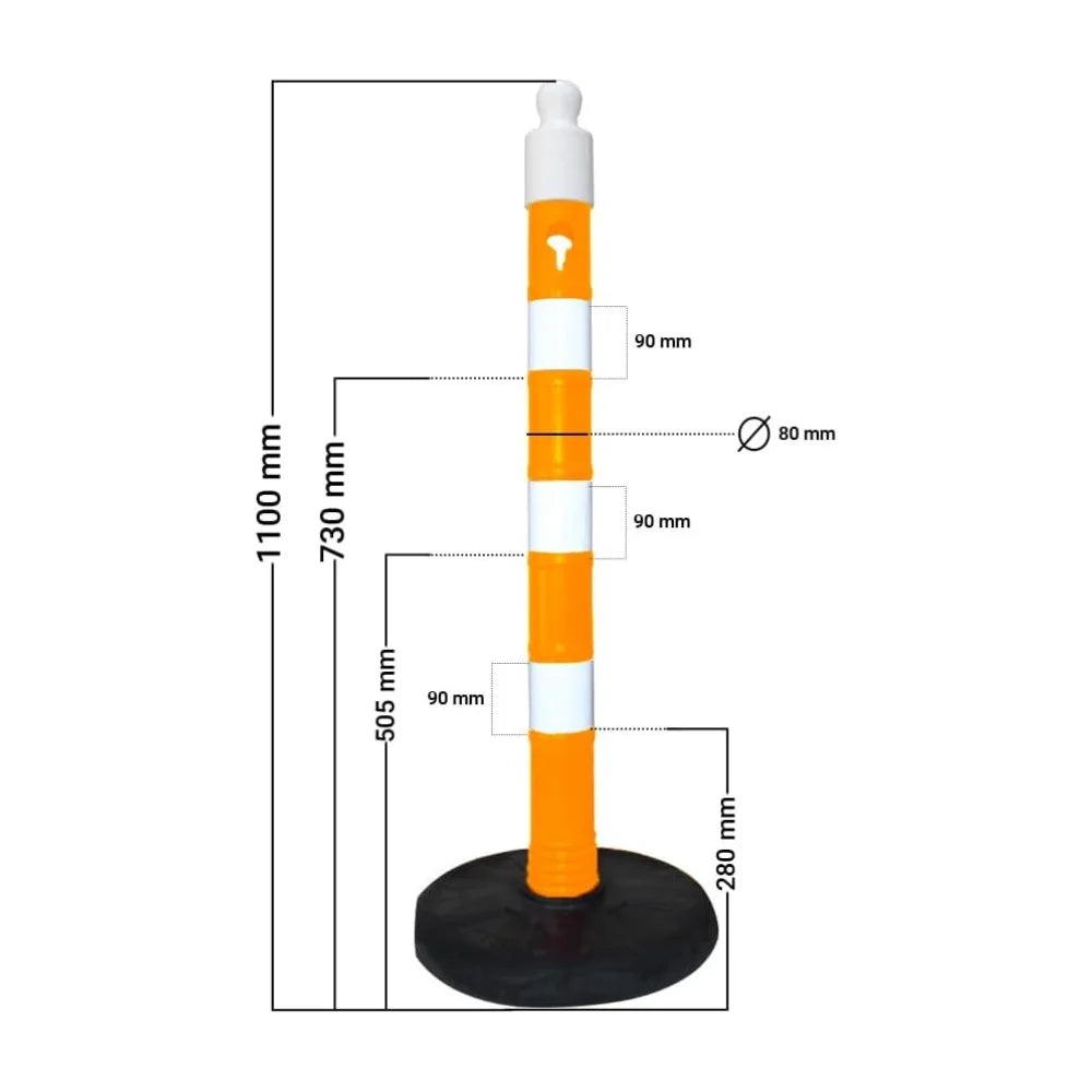 110CM Delineator Post with PVC Base | Yellow Reflective Traffic Bollard
