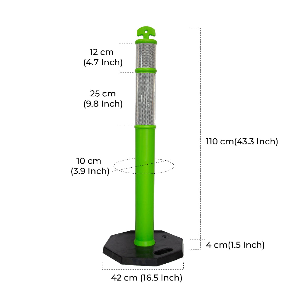 110CM Delineator Post with T-Top | Green Traffic Bollard with Rubber Base