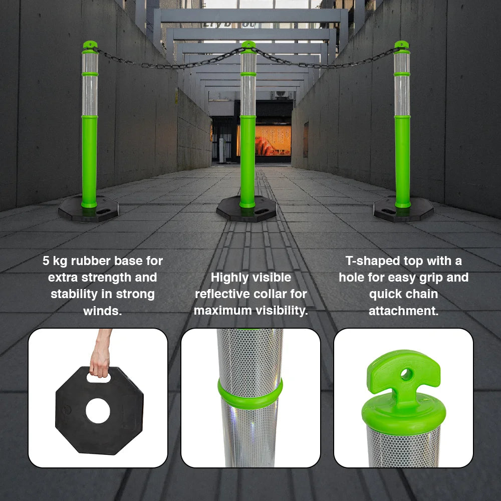 110CM Delineator Post with T-Top | Green Traffic Bollard with Rubber Base