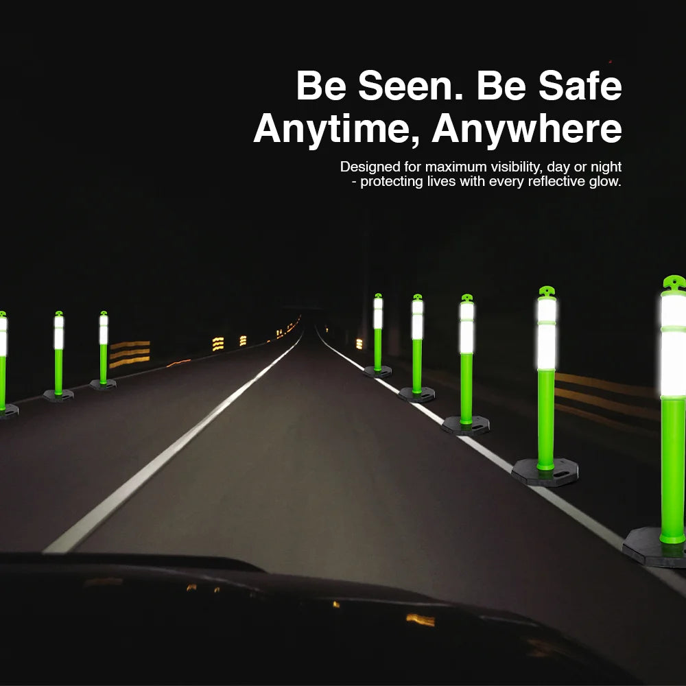 110CM Delineator Post with T-Top | Green Traffic Bollard with Rubber Base