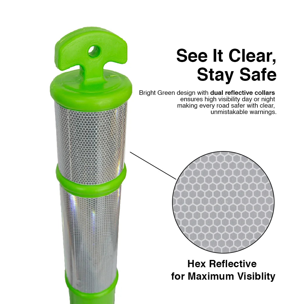 110CM Delineator Post with T-Top | Green Traffic Bollard with Rubber Base