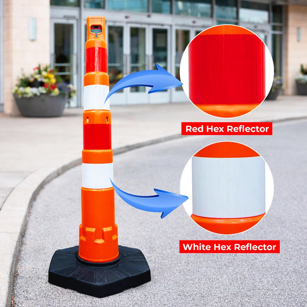 120CM Traffic Delineator Post Orange | Reflective Safety Bollard with Base