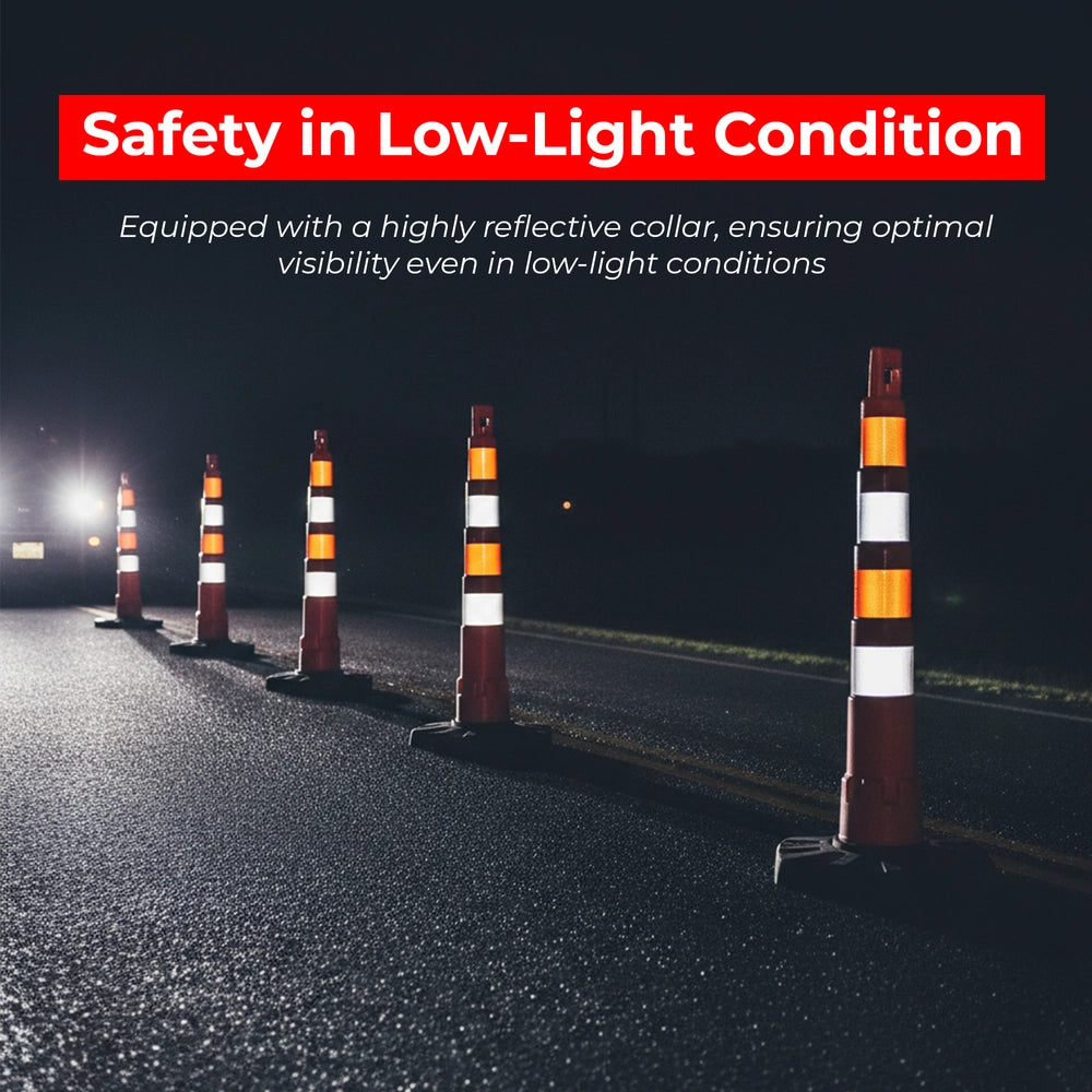 120CM Traffic Delineator Post Orange | Reflective Safety Bollard with Base