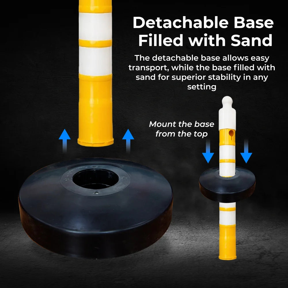 120CM Delineator Post Yellow | Reflective Traffic Bollard with Weighted Base