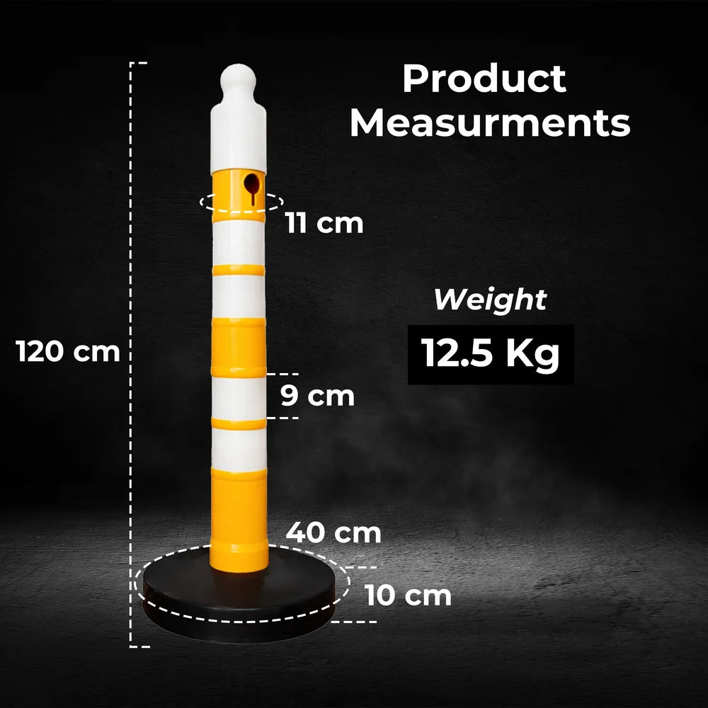 120CM Delineator Post Yellow | Reflective Traffic Bollard with Weighted Base