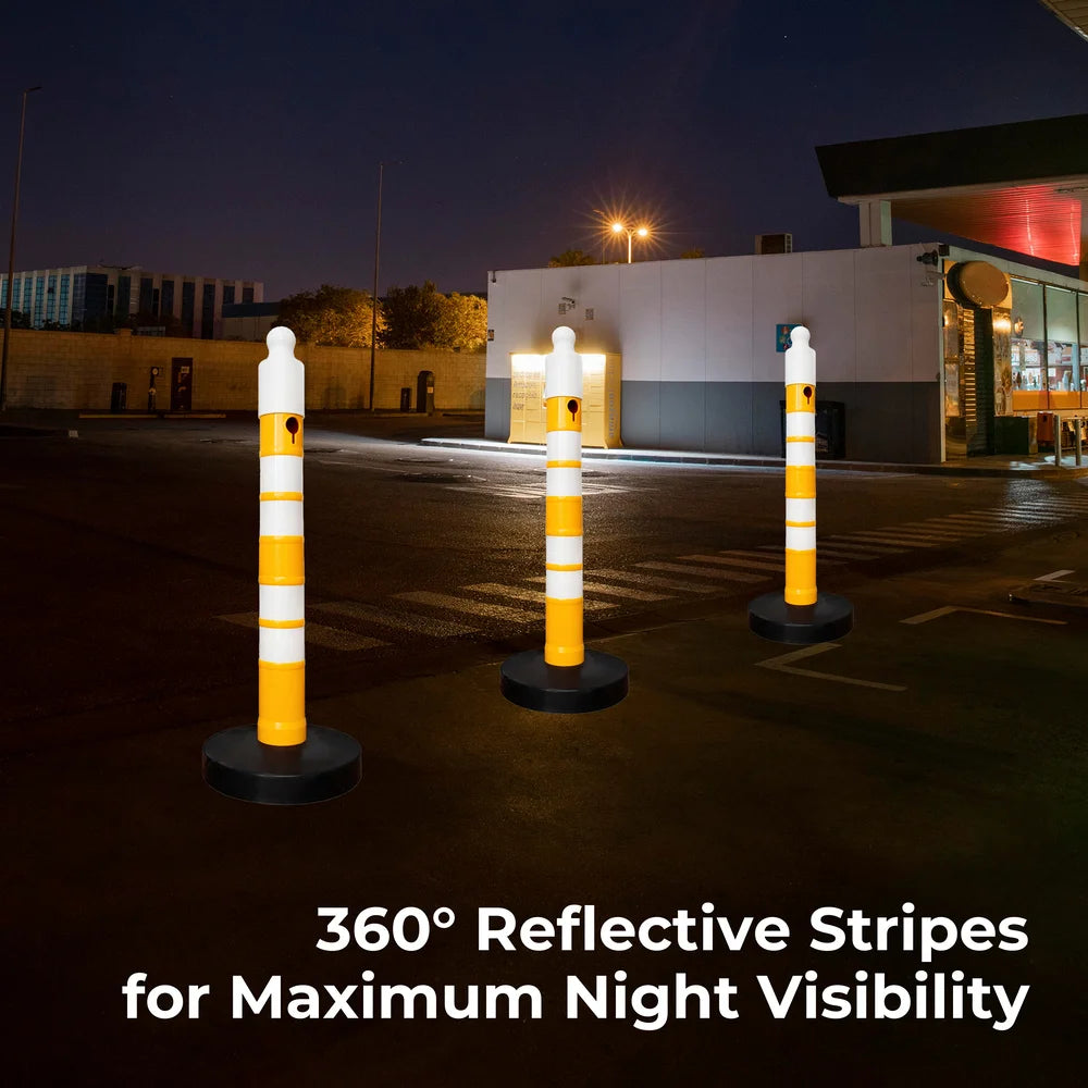 120CM Delineator Post Yellow | Reflective Traffic Bollard with Weighted Base