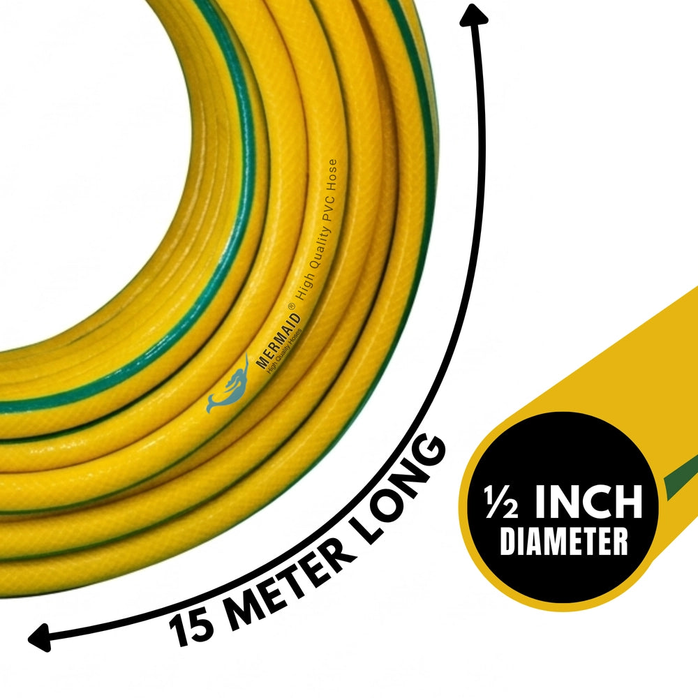 1/2 Inch 15Meter Reinforced Garden Hose Pipe | 4 Layer PVC Kink Resistant Water Hose - Yellow