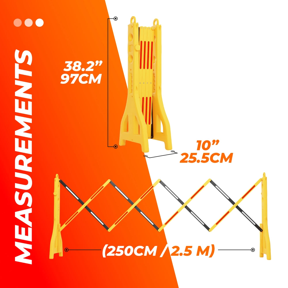 2.5M Mobile Safety Barrier Yellow & Black | Expandable Barricade with Reflective Strips