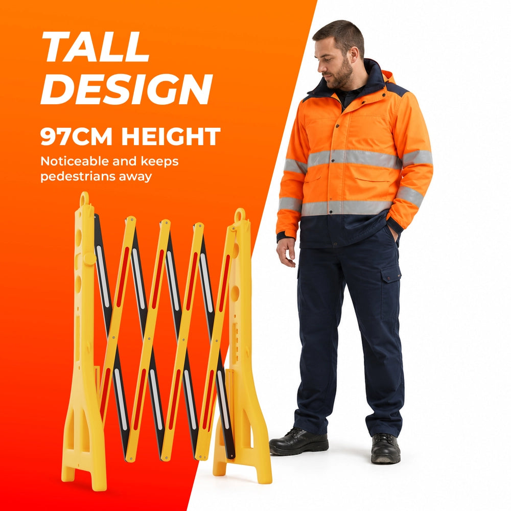 2.5M Mobile Safety Barrier Yellow & Black | Expandable Barricade with Reflective Strips