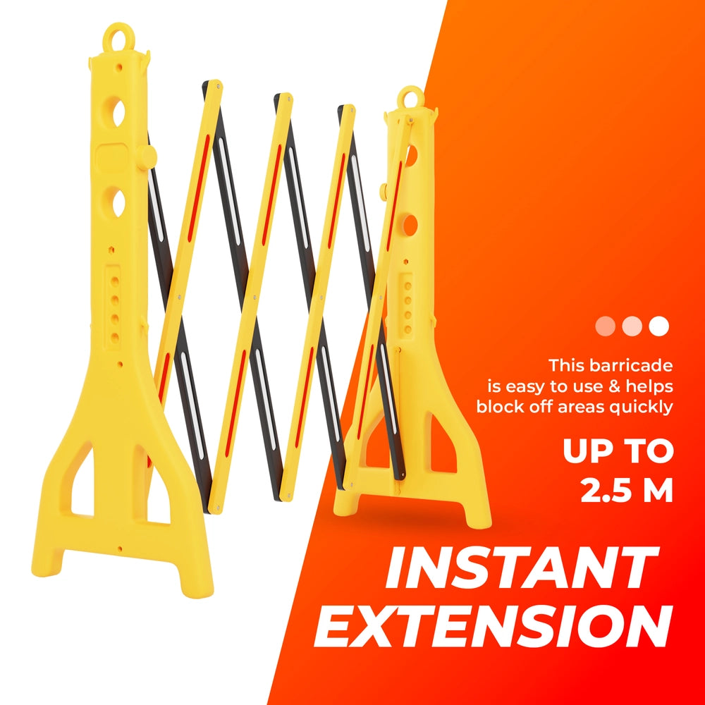 2.5M Mobile Safety Barrier Yellow & Black | Expandable Barricade with Reflective Strips