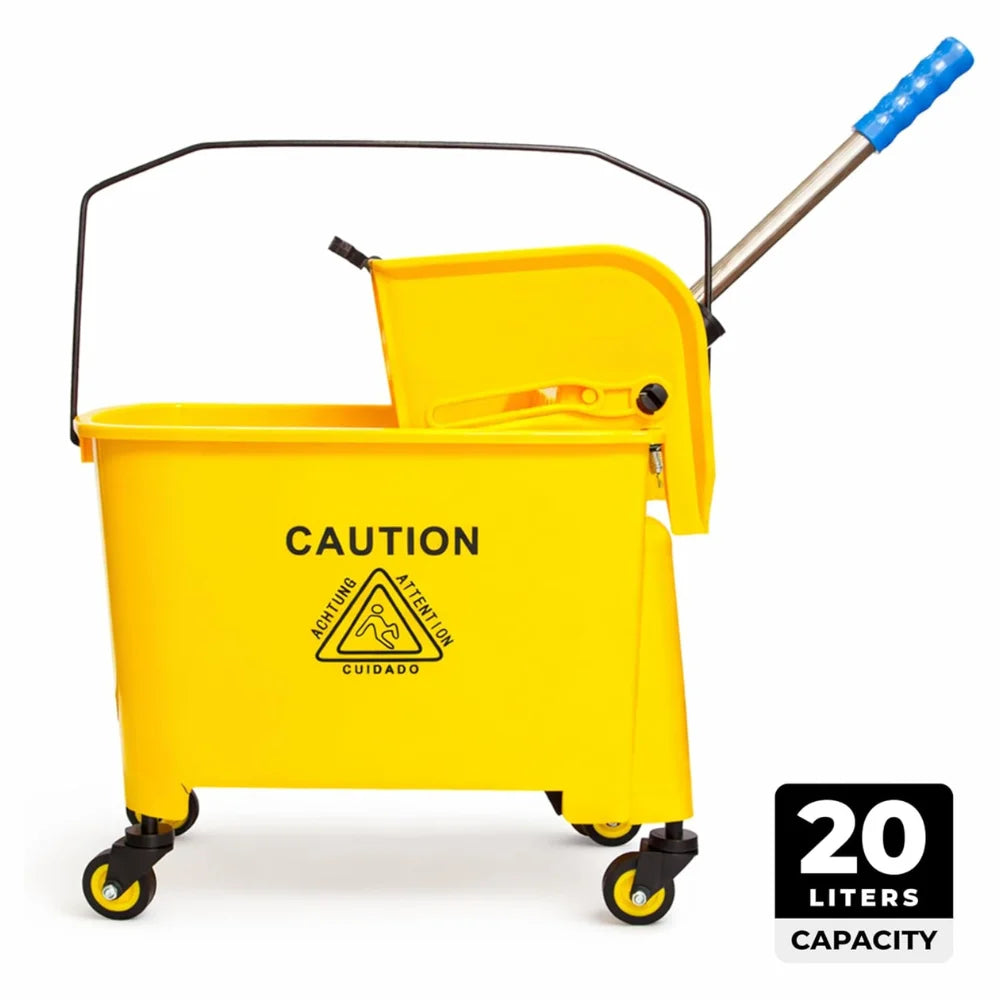 20L Kentucky Mop Bucket with Wringer | Yellow Cleaning Trolley with Wheels
