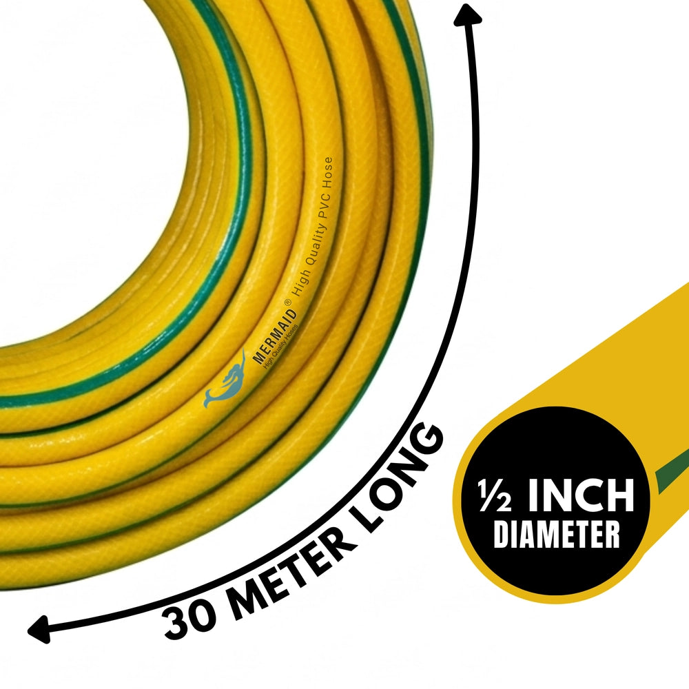 1/2 Inch 30Meter Reinforced Garden Hose Pipe | 4 Layer PVC Kink Resistant Water Hose - Yellow