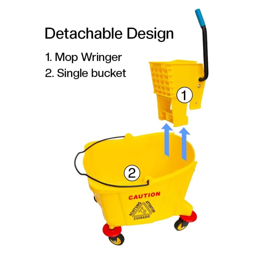 32L Kentucky Mop Bucket with Wringer | Yellow Cleaning Trolley on Wheels