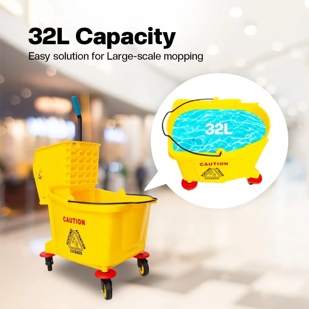 32L Kentucky Mop Bucket with Wringer | Yellow Cleaning Trolley on Wheels