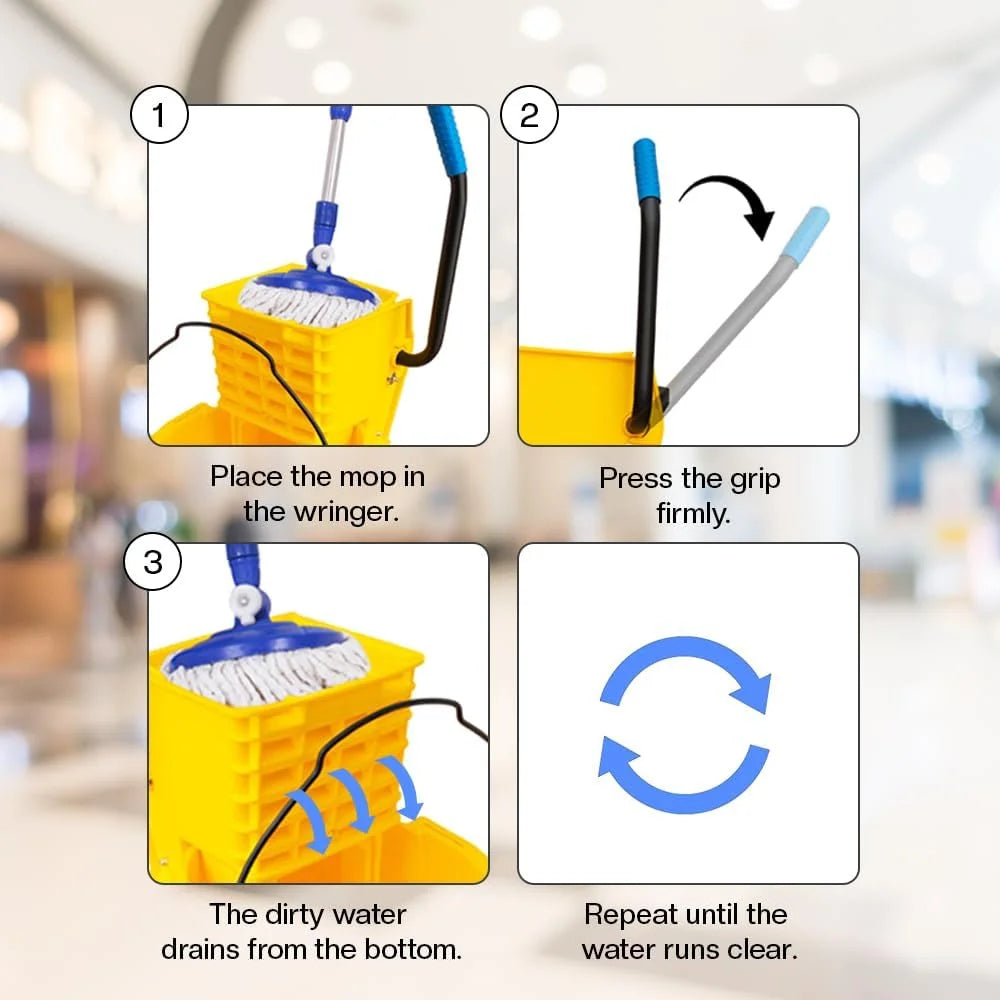 32L Kentucky Mop Bucket with Wringer | Yellow Cleaning Trolley on Wheels