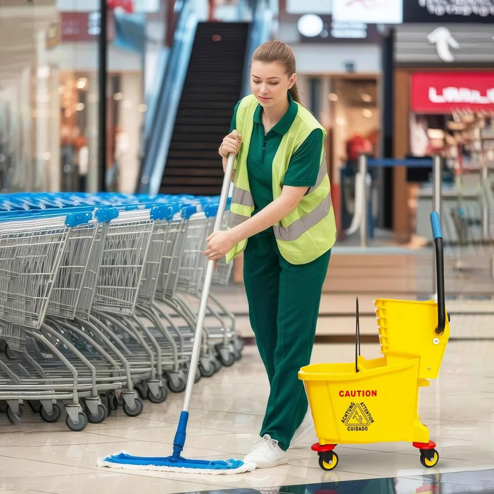 32L Kentucky Mop Bucket with Wringer | Yellow Cleaning Trolley on Wheels